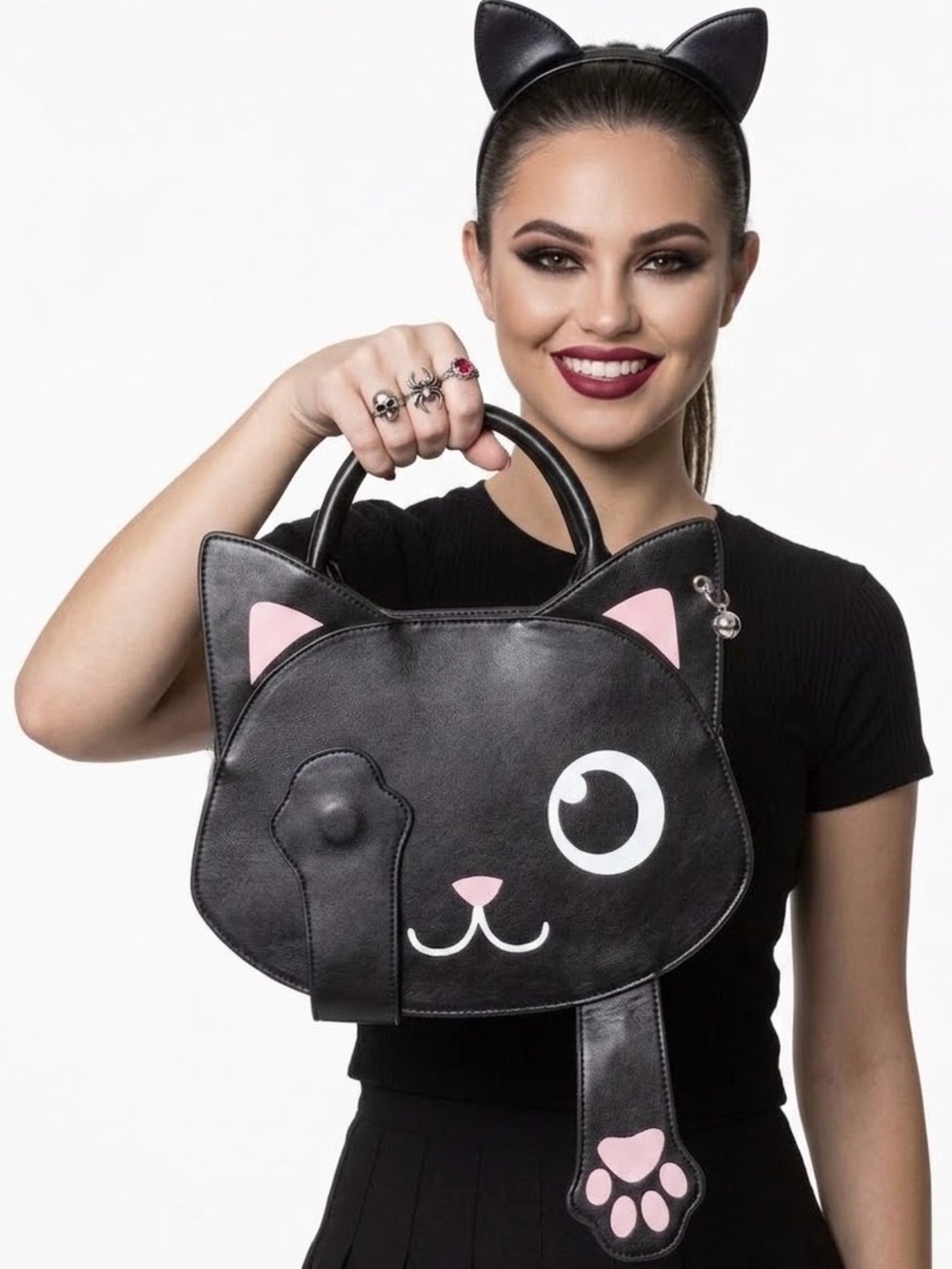 Banned Alternative Black Cat Bag of Tricks magnetic paws Crossbody Handbag - Picture 2 of 16